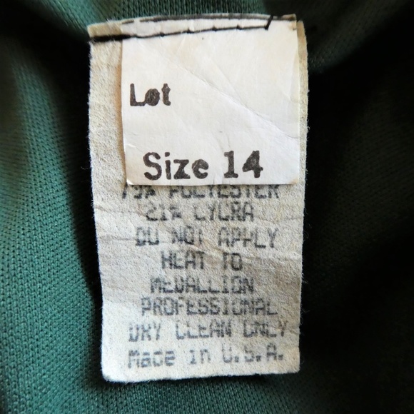 Betsy & Adam Dress Vintage 70s Emerald Green Medallion Faux Wrap USA 14 - Picture 7 of 8